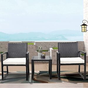 oakmont 3 pieces patio furniture set outdoor conversation furniture 2 chairs with glass top coffee table sets beige cushions backyard, pool, garden