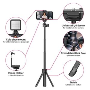 Ulanzi MT-34 Extendable Pole Tripod Mini Tabletop Tripod Selfie Stick with 2 in 1 Phone Clamp, Travel Tripod for Phone 12 Canon G7X Mark III Sony ZV-1 RX100 VII A6600 Vloging Filmmaking Live Streaming