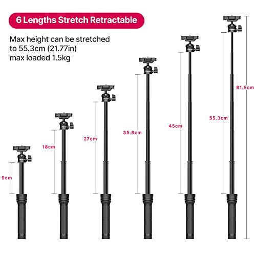 Ulanzi MT-34 Extendable Pole Tripod Mini Tabletop Tripod Selfie Stick with 2 in 1 Phone Clamp, Travel Tripod for Phone 12 Canon G7X Mark III Sony ZV-1 RX100 VII A6600 Vloging Filmmaking Live Streaming