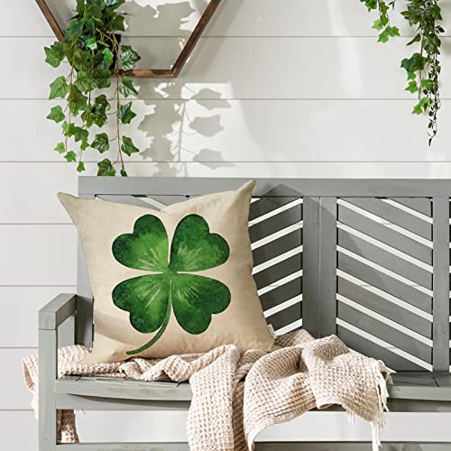 Fjfz St. Patrick's Day Luck Clover Decorative Throw Pillow Covers 20 x 20 Set of 4, Green Shamrock Horseshoe Holiday Porch Patio Home Decor, Irish Lucky in Love Gifts Outdoor Sofa Couch Cushion Case