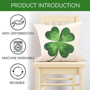 Fjfz St. Patrick's Day Luck Clover Decorative Throw Pillow Covers 20 x 20 Set of 4, Green Shamrock Horseshoe Holiday Porch Patio Home Decor, Irish Lucky in Love Gifts Outdoor Sofa Couch Cushion Case