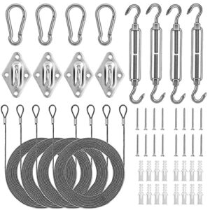 5” sun shade sail hardware kit with 304 stainless steel wire rope for triangle rectangle sun shade sail installation, garden outdoors accessories , 48 pcs (5 inch)