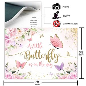Avezano Butterfly Baby Shower Backdrop for Girl's A Little Butterfly is on The Way Princess Party Decorations Photography Background Pink and Purple Floral Gold Spots Flowers Photo Backdrops (7x5ft)