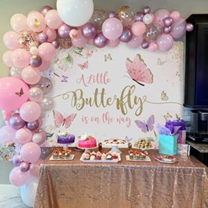 Avezano Butterfly Baby Shower Backdrop for Girl's A Little Butterfly is on The Way Princess Party Decorations Photography Background Pink and Purple Floral Gold Spots Flowers Photo Backdrops (7x5ft)