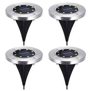 Achbeah Solar Ground Lights, 8LED Warm White Solar Garden Lights Outdoor Waterproof Sidewalk Disk Bright In-Ground Landscape Lighting for Lawn Patio Pathway Yard Steps Deck Walkway Light (4 Packs)