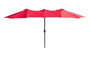 lokatse home 15 ft twin patio umbrella double sided outdoor sunshade canopy with crank for garden table market beach shade outside deck or pool, red