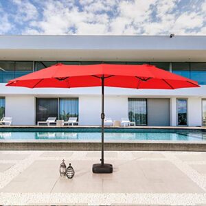 LOKATSE HOME 15 Ft Twin Patio Umbrella Double Sided Outdoor Sunshade Canopy with Crank for Garden Table Market Beach Shade Outside Deck or Pool, Red