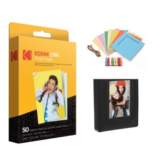 kodak 2″x3″ premium zink photo paper (50 sheets) + colorful square hanging photo frames + photo album (compatible printomatic)