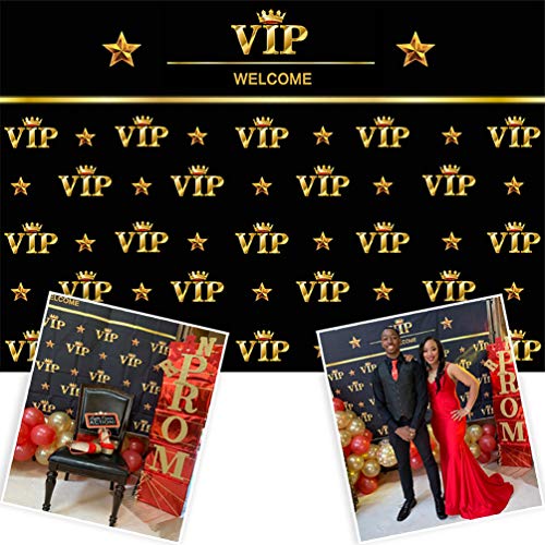 COMOPHOTO VIP Photography Backdrop Royal Crown Black Gold Baby Shower Graduation Birthday Party Banner Photo Studio Backgrounds for Pictures (7x5ft)