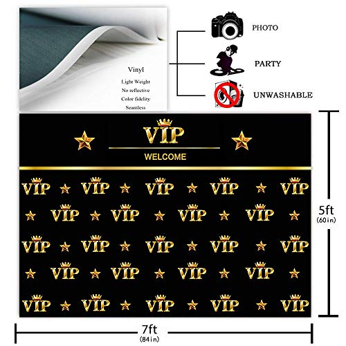 COMOPHOTO VIP Photography Backdrop Royal Crown Black Gold Baby Shower Graduation Birthday Party Banner Photo Studio Backgrounds for Pictures (7x5ft)