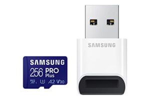 samsung pro plus + reader 256gb microsdxc up to 160mb/s uhs-i, u3, a2, v30, full hd & 4k uhd memory card for android smartphones, tablets, go pro and dji drone (mb-md256kb/am)