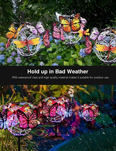 Aiscool Solar Lights Outdoor Butterfly Lights Garden Decorative Solar Stake Lights with Butterflies Decor Powered Waterproof for Garden Yard Pathway 2 Pack