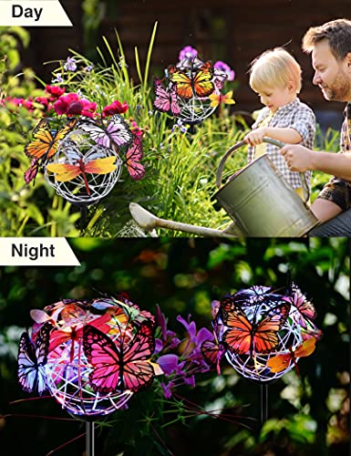 Aiscool Solar Lights Outdoor Butterfly Lights Garden Decorative Solar Stake Lights with Butterflies Decor Powered Waterproof for Garden Yard Pathway 2 Pack