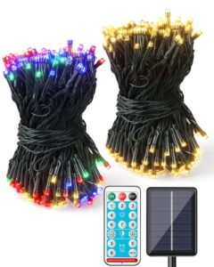 acina 2 pack each 250 led 85ft 8modes solar powered string lights outdoor waterproof, solar christmas tree lights green wire for birthday party wedding garden patio yard(warm white & multiple colors)
