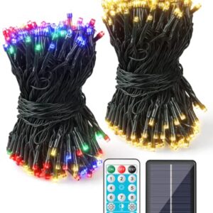 Acina 2 Pack Each 250 LED 85FT 8Modes Solar Powered String Lights Outdoor Waterproof, Solar Christmas Tree Lights Green Wire for Birthday Party Wedding Garden Patio Yard(Warm White & Multiple Colors)