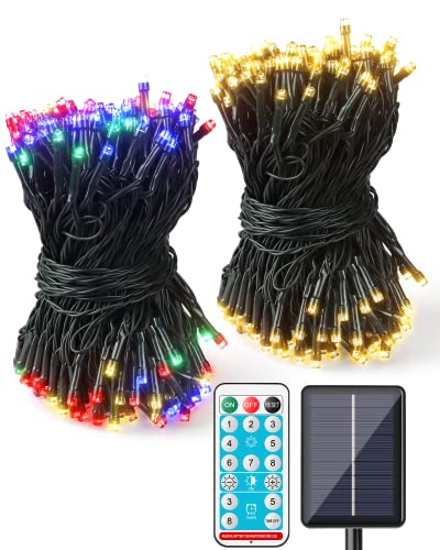 Acina 2 Pack Each 250 LED 85FT 8Modes Solar Powered String Lights Outdoor Waterproof, Solar Christmas Tree Lights Green Wire for Birthday Party Wedding Garden Patio Yard(Warm White & Multiple Colors)