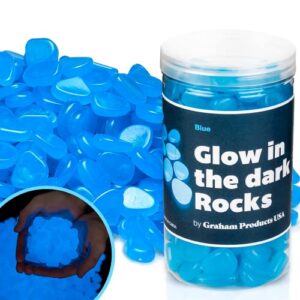 graham products glow in the dark rocks 190pcs, glowing fish tank pebbles – indoor/outdoor yard décor; garden/aquarium/planter/walkway/driveway, blue