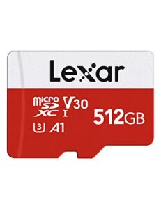lexar 512gb micro sd card, microsdxc uhs-i flash memory card with adapter – up to 100mb/s, a1, u3, class10, v30, high speed tf card