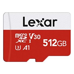 Lexar 512GB Micro SD Card, microSDXC UHS-I Flash Memory Card with Adapter - Up to 100MB/s, A1, U3, Class10, V30, High Speed TF Card