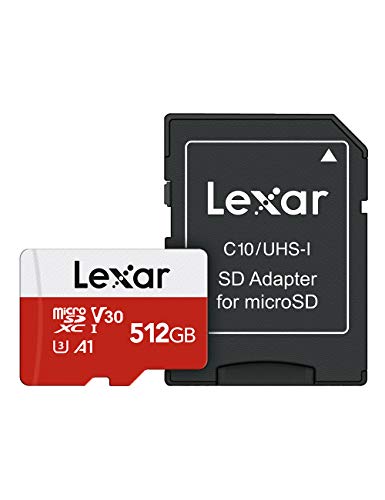 Lexar 512GB Micro SD Card, microSDXC UHS-I Flash Memory Card with Adapter - Up to 100MB/s, A1, U3, Class10, V30, High Speed TF Card