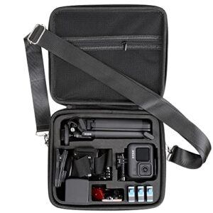 hard case for gopro hero 11/10/9/8/7/2018/6/5 blcak/4 silvery action camera, accessories carrying storage shoulder bag with strap