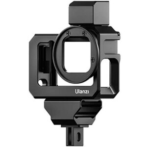 ulanzi g9-5 housing case for gopro hero 11 10 9, aluminum video cage with 2 cold shoe mount for mic and led light, protective frame with 52mm filter adapter, lens cap, compatible with tripod