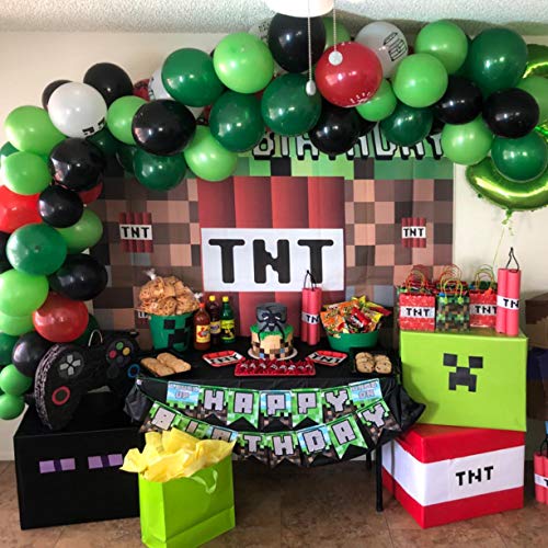 HUAYI 6.5'x5' TNT Pixel Backdrop for Birthday Game Themed Party Background Photo Booth - Stretch Resistant Econ Vinyl FW-2193