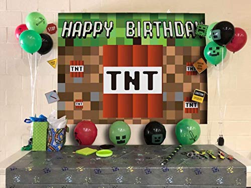 HUAYI 6.5'x5' TNT Pixel Backdrop for Birthday Game Themed Party Background Photo Booth - Stretch Resistant Econ Vinyl FW-2193