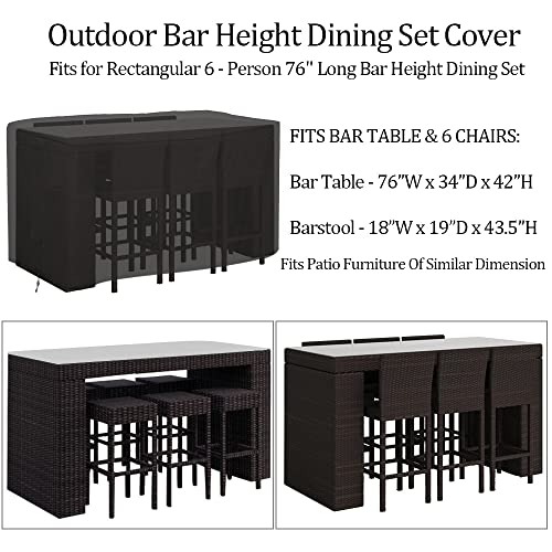 Outdoor Bar Height Dining Set Cover Heavy Duty Waterproof Patio Dining Set Cover for Rectangular 6 - Person 76'' Long Bar Height Dining Set