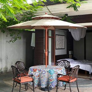 EHouseHome Outdoor and Indoor 60inch Round Tablecloth with Umbrella Hole and Zipper, Waterproof Zippered Patio Table Cloths, Spring/Summer Table Covers for Backyard Circular Table/BBQs/Picnic