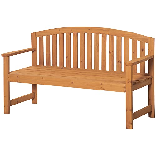 Outsunny 55" Wooden Garden Bench, 2 Seater Outdoor Patio Seat with Slatted Design for Deck, Porch or Garden (Natural)