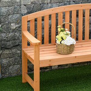 Outsunny 55" Wooden Garden Bench, 2 Seater Outdoor Patio Seat with Slatted Design for Deck, Porch or Garden (Natural)