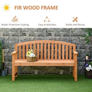 Outsunny 55" Wooden Garden Bench, 2 Seater Outdoor Patio Seat with Slatted Design for Deck, Porch or Garden (Natural)