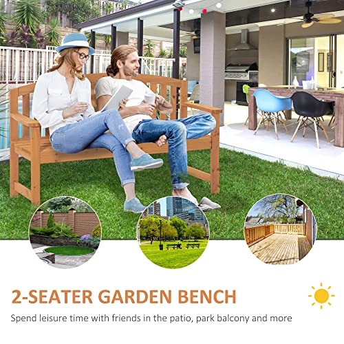 Outsunny 55" Wooden Garden Bench, 2 Seater Outdoor Patio Seat with Slatted Design for Deck, Porch or Garden (Natural)