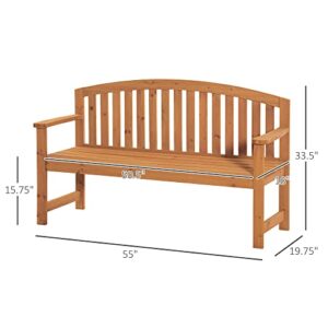 Outsunny 55" Wooden Garden Bench, 2 Seater Outdoor Patio Seat with Slatted Design for Deck, Porch or Garden (Natural)