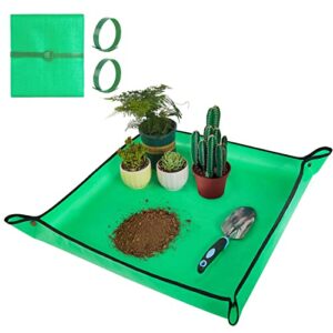 repotting mat for indoor plant transplanting and mess control 27″x 27″ thickened waterproof potting tray foldable succulent potting mat portable gardening mat garden gifts for women & men green