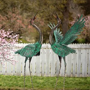 chisheen crane garden statues outdoor metal heron yard art crane for garden sculptures patio lawn ornaments,set of 2