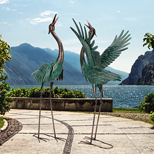 chisheen Crane Garden Statues Outdoor Metal Heron Yard Art Crane for Garden Sculptures Patio Lawn Ornaments,Set of 2