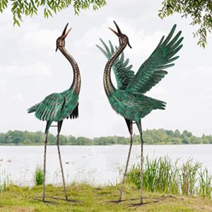 chisheen Crane Garden Statues Outdoor Metal Heron Yard Art Crane for Garden Sculptures Patio Lawn Ornaments,Set of 2