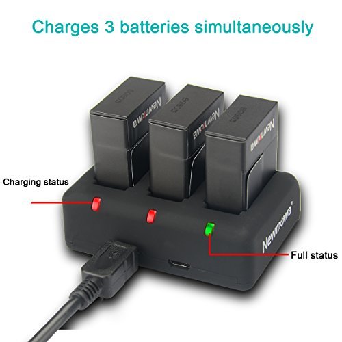 Newmowa 1300mAh Replacement AHDBT-302 Battery (3-Pack) and Rapid 3-Channel Charger for GoPro Hero 3, GoPro Hero 3+, AHDBT-301, AHDBT-302 (AHDBT-302 Battery(3 Pack) and Charger Kit)