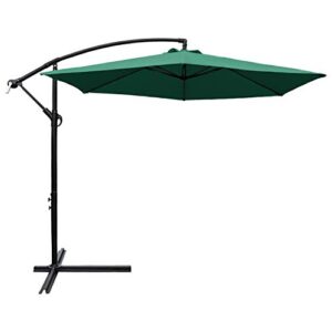 devoko 10 ft patio offset cantilever umbrella outdoor market hanging umbrellas with crank & cross base suitable for garden, lawn, backyard, deck and poolside (deep green)