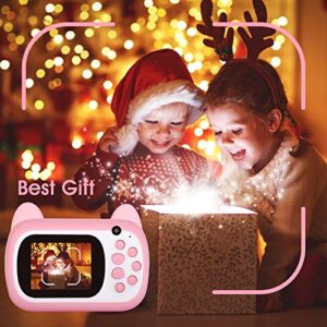 Instant Print Camera for Kids, Upgrade Selfie Kids Camera, Digital Zero Ink Video Camera with 3 Rolls Print Paper Camera, 1000 mAh, Dual Lens,1080P HD Video Recorder for Girls and Boys Gifts (Pink)