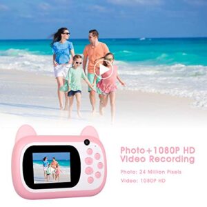 Instant Print Camera for Kids, Upgrade Selfie Kids Camera, Digital Zero Ink Video Camera with 3 Rolls Print Paper Camera, 1000 mAh, Dual Lens,1080P HD Video Recorder for Girls and Boys Gifts (Pink)