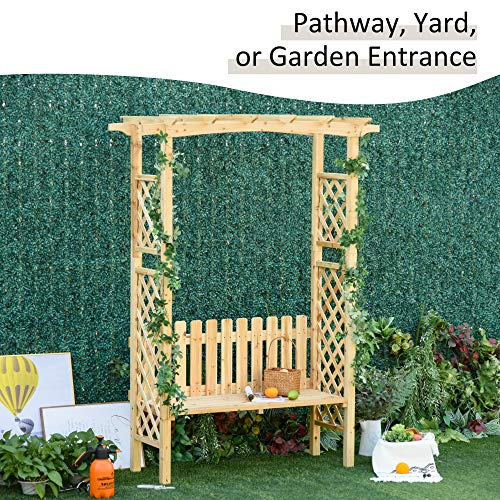 Outsunny Outdoor Garden Bench Arch Pergola with Natural Fir Wood Build, Protective Varnish, & 2 Person Ergonomic Bench