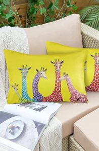 animal giraffe abstract painting outdoor pillow cover 12×20 inch cushion sham case, yellow backdrop waterproof decorative lumbar throw pillowcase for outside garden patio porch couch chair tent