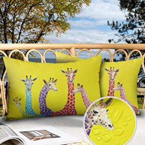 Animal Giraffe Abstract Painting Outdoor Pillow Cover 12x20 Inch Cushion Sham Case, Yellow Backdrop Waterproof Decorative Lumbar Throw Pillowcase for Outside Garden Patio Porch Couch Chair Tent