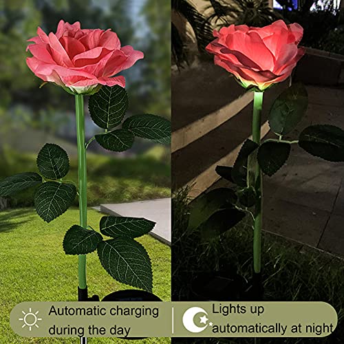 BTPOUY 2-Pack Rose Solar Garden Lights Waterproof Decorative Solar Stake Lights Single Head Rose Flowers LED Lights Solar Powered for Garden Yard Patio Lawn Decor