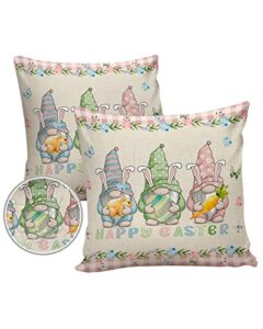 vandarllin outdoor throw pillows covers 18x18 set of 2 waterproof gnome easter eggs bunny decorative zippered lumbar cushion covers for patio furniture, pink buffalo plaid