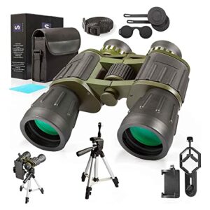 12x50 full size binoculars for adults with photography video kit [upgraded] pro tripod & carrying bag & strap, easy focus for camping,travel,stargazing,bird watching