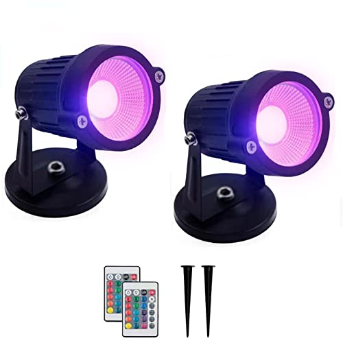 HAMVIDNE LED Spotlights Indoor Halloween Spot Lights for Plants Tree Spotlight Up Lighting with Remote, Landscape Light Plug in, Waterproof RGB Colors Changing Up Lights for Ground Garden (2Pack)